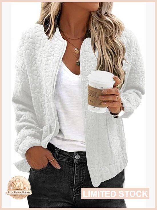 Jackets & Blazers - Lightweight Jacquard Bomber Jacket Loose Fit Casual Chic Spring Outerwear